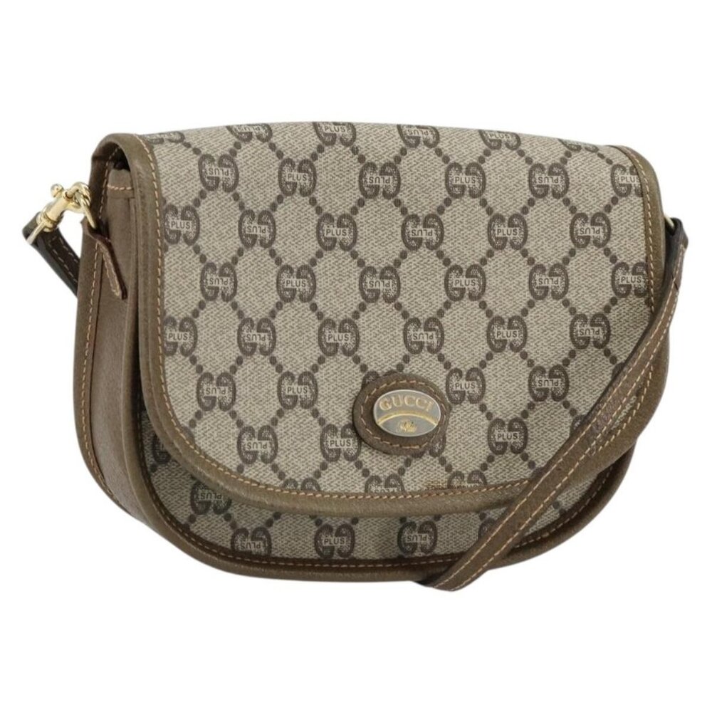 Authentic GUCCI GG Plus Supreme Shoulder Bag PVC Beige Gold